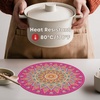 Artoid Mode Pink Mandala Vinyl Plastic Placemats Set of 4, 14 Inch Washable Non-Slip Woven Round Table Mats for Party Kitchen Dining Decor(Pink)