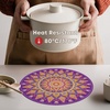 Artoid Mode Pink Mandala Vinyl Plastic Placemats Set of 4, 14 Inch Washable Non-Slip Woven Round Table Mats for Party Kitchen Dining Decor(Purple)