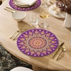 Artoid Mode Pink Mandala Vinyl Plastic Placemats Set of 4, 14 Inch Washable Non-Slip Woven Round Table Mats for Party Kitchen Dining Decor(Purple)