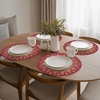 Artoid Mode Pink Mandala Vinyl Plastic Placemats Set of 4, 14 Inch Washable Non-Slip Woven Round Table Mats for Party Kitchen Dining Decor(Red)