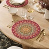 Artoid Mode Pink Mandala Vinyl Plastic Placemats Set of 4, 14 Inch Washable Non-Slip Woven Round Table Mats for Party Kitchen Dining Decor(Red)