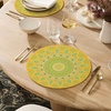 Artoid Mode Pink Mandala Vinyl Plastic Placemats Set of 4, 14 Inch Washable Non-Slip Woven Round Table Mats for Party Kitchen Dining Decor(Yellow)