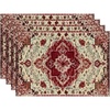 Artoid Mode Boho Placemats Set of 4, Daily Green Floral Bohemian Fall Table Mats for Home Party Dining Decoration 12×18 Inch(Red/Beige)