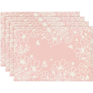 Artoid Mode Blue Bloom Flowers Summer Placemats Set of 4, 12×18 Inch Seasonal Spring Table Mats for Party Kitchen Dining Decoration(Pink)