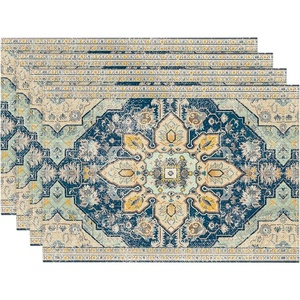 Artoid Mode Boho Placemats Set of 4, Daily Green Floral Bohemian Fall Table Mats for Home Party Dining Decoration 12×18 Inch(Beige)