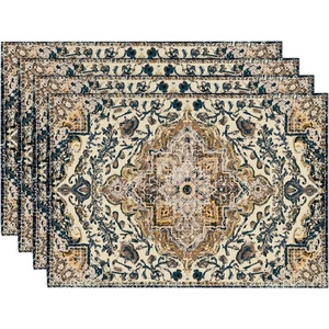 Artoid Mode Boho Placemats Set of 4, Daily Green Floral Bohemian Fall Table Mats for Home Party Dining Decoration 12×18 Inch(Blue)