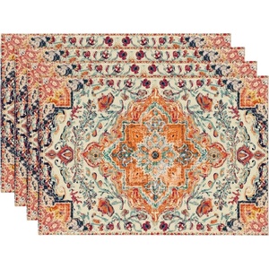 Artoid Mode Boho Placemats Set of 4, Daily Green Floral Bohemian Fall Table Mats for Home Party Dining Decoration 12×18 Inch(Orange)