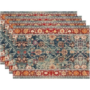 Artoid Mode Boho Placemats Set of 4, Daily Green Floral Bohemian Fall Table Mats for Home Party Dining Decoration 12×18 Inch(Red)