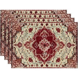 Artoid Mode Boho Placemats Set of 4, Daily Green Floral Bohemian Fall Table Mats for Home Party Dining Decoration 12×18 Inch(Red/Beige)