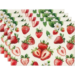 Artoid Mode Lemon Fruit Summer Placemats Set of 4, 12×18 Inch Seasonal Spring Holiday Table Mats for Party Kitchen Dining Decoration(Beige/Strawberry)