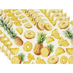 Artoid Mode Lemon Fruit Summer Placemats Set of 4, 12×18 Inch Seasonal Spring Holiday Table Mats for Party Kitchen Dining Decoration(Yellow/Pineapple)
