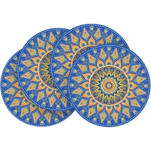 Artoid Mode Pink Mandala Vinyl Plastic Placemats Set of 4, 14 Inch Washable Non-Slip Woven Round Table Mats for Party Kitchen Dining Decor(Blue)