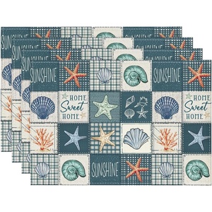 Artoid Mode Plaid Lemon Sunflower Summer Placemats Set of 4, 12×18 Inch Hello Sunshine Table Mats for Party Kitchen Dining Decoration(Dark Blue)