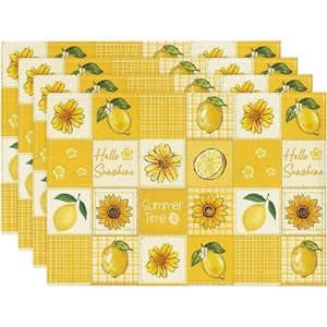 Artoid Mode Plaid Lemon Sunflower Summer Placemats Set of 4, 12×18 Inch Hello Sunshine Table Mats for Party Kitchen Dining Decoration(Yellow)